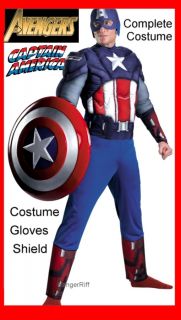 Complete Captain America Costume Adult Mens All Sizes Shield Gloves 