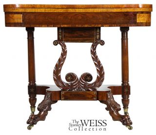 888 884 5336 carved mahogany lyre card table c 1815