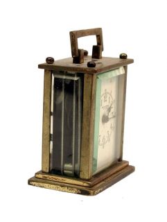 Miniature Antique New Haven Brass Glass Carriage Clock