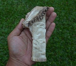    Group Carving 141mm Knive Cane Handle in Deer Antler Bali Carving