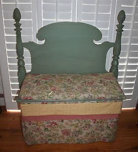 Shabby Sage Green Country Bed Bench Handmade Vintage Headboard Pad 