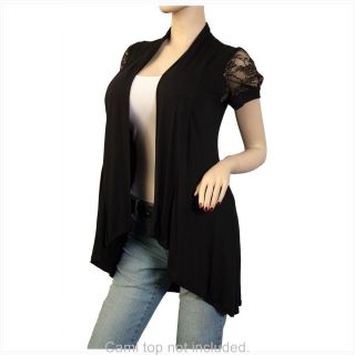 Laced Black Open Front Plus Size Cardigan
