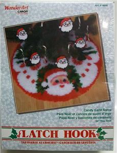 New Caron Latch Hook Christmas Tree Skirt Kit Candy Cane Santa Heads