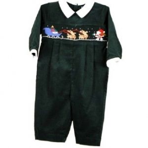 Carriage Boutiques Newborn Boy Smocked Christmas Longall Green Cord 6M 