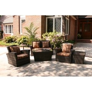 Garden & Casual Five Piece Wicker Outdoor Furniture Patio Deep Seating 