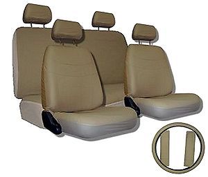 Car Seat Covers TAN BEIGE SET w/ Steering Wheel Cover Bonus pkg FREE 