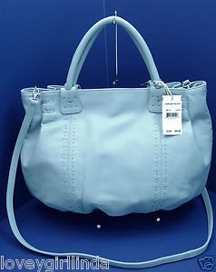 Carlos Falchi Light Blue Platino Leather Handbag NWT Spectular 73