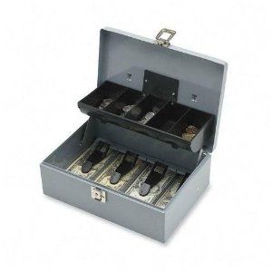 Cash Box 5 Compartments Lock 2 Tray Steel Locking Security Money Key 