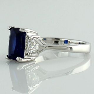 Blue Sapphire 2 5 Carat Emerald Cut Silver CZ Engagement Wedding Ring 