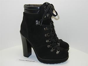 Coach Carol Womens Sz 10 B Black Leather Heels Tie Up Ankle Boots $278 