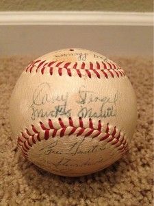 1956 Yankees Mickey Mantle Casey Stengel Team Signed Baseball 