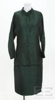 Carolina Herrera 2pc Forest Green Textured Blouse & Skirt Set Size 10 