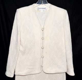Vintage Castleberry Cream Woven Braided Knit Womans Jacket Skirt Suit 