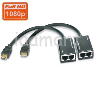 HDMI Extender Over Cat 5 6 RJ45 LAN Cable 1080p Up 30M 100 ft Feet 