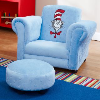 Dr Seuss Blue Velour Cat in The Hat Mini Chair with Ottoman