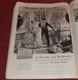 1934 Coca Cola The Merry Widow Ad w Maurice Chevalier Jeanette 