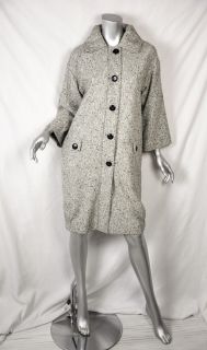 CAROLINA HERRERA Boucle Black & White Speckled Button Front Coat Long 