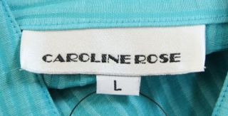 Caroline Rose Aqua Blue Striped Mandarin Jacket L New