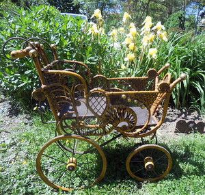 Elaborate Victorian Fancy Wicker Baby Doll Carriage