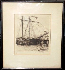   1942 Signed Etching Baltimore Harbor Caulking The Musetto