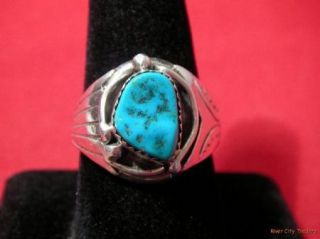 Cecil Henry Navajo Sterling & Turquoise Mens Ring   Sz. 11.5