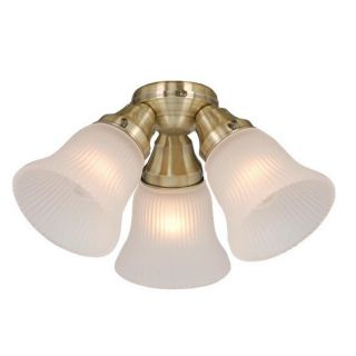 NEW 3 Light Ceiling Fan Lighting Kit, Antique Brass, White Glass 