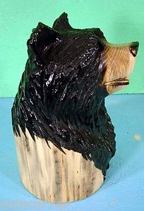 12 Black Bear Head Chainsaw Carving Rustic Cabin Decor Art Carved 