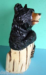 BLACK BEAR Chainsaw Carved welcome sculpture rustic cabin decor mount 