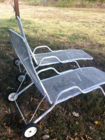   Pair Mid Century Eames Era Modern Iron Chaise Lounge Patio Lawn Chair