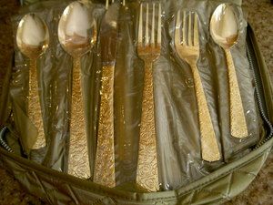 Piece Cellini Romanesque Stainless Gold Electroplated Flatware 