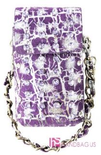 New Rhinestone Cell Phone Case Carry Bag w Strap Purple