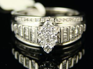   White Gold Marquise Style Center Diamond Engagement Ring 1 2 Ct