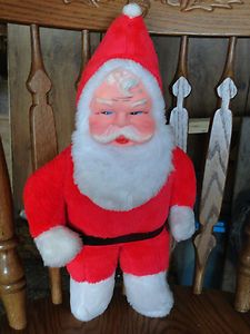 Vintage 1950s Musical Santa Claus 18 Stuffed Body Rubber Face