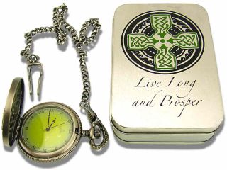 Celtic Get The Edge® Knotwork Irish Cross Lighter Pocket Watch Set w 