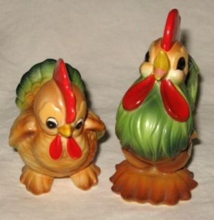   Vintage Josef Original Lefton Ceramic Rooster Hen Figurines