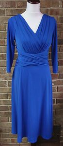 Chadwicks 3 4 Sleeve Crossover Bodice Dress Blue 14 New