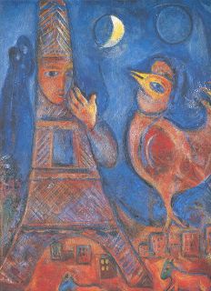 Marc Chagall Print Rooster Eiffel Tower Bonjour Paris