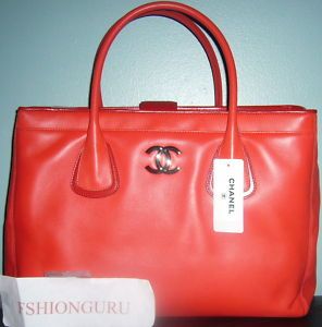 Chanel Red Cerf Executive Tote Bag Silver Hardware
