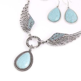   Tibetan Silver Plated Turquoise Gemstone Pendant Necklace Earrings
