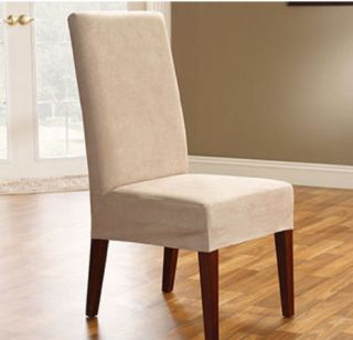 SURE FIT   Soft Suede Taupe Short Dining Room Chair Slipcover