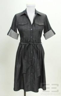 Theory Chambray Cotton Button Front Belted Shirt Dress Size 2