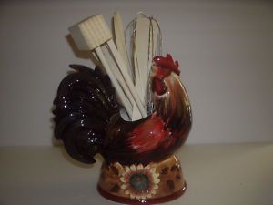 Golden Country Rooster KITCHEN TOOL CADDY UTENSIL HOLDER NEW