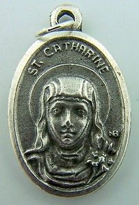 Oval Saint St Catharine Pray Silver Gilded 1 Medal Pendant Charm Free 