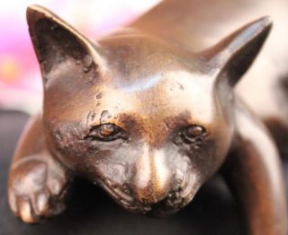 Signed Loet Vanderveen Desk Top Adorable Cat Bronze Sculpture Statue 