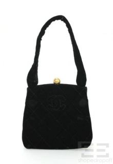 chanel black quilted velvet small frame handbag