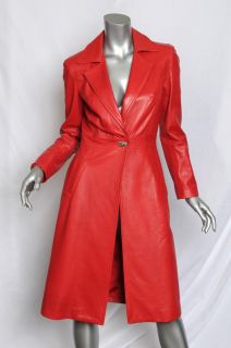 Charles Chang Lima Womens Goreous Red Knee Length Leather Dress Jacket 