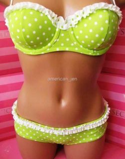 New Lime Dot Victorias Secret Balconette Bikini Set 34B 36B XS Small 