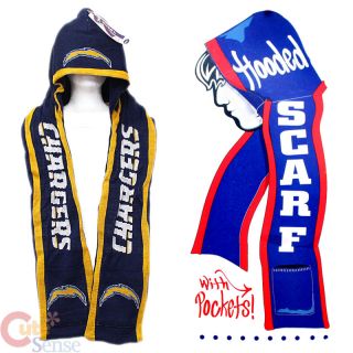 NFL San Diego Chargers Hooded Knit Scarf w Pocket Beanie Scarf All in 