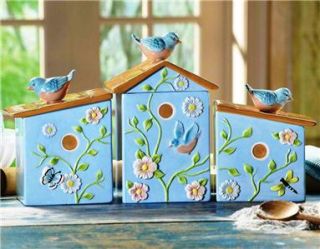 ceramic birdhouse kitchen canisters
