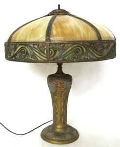 MAGNIFICENT EXTREMELY RARE C 1910 CHARLES PARKER SLAG GLASS LAMP